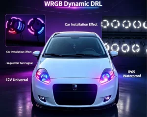 5D Crystal Angel Eyes IC-43 DRL Daytime Running Lights WRGB LED Halo Ring Bi-LED Projector Lens Headlight Modification