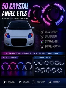 5D Crystal Angel Eyes IC-55 DRL Daytime Running Lights WRGB LED Halo Ring LED APP Controlled Headlight Retrofitting