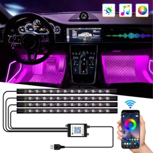 5V 48 LED Car Interior Ambient Foot Light Wireless Remote Music APP Control Auto RGB Atmosphere Decorative Lamp