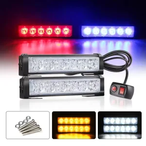 6 LED Amber Strobe Light Bar Red Blue Flash Emergency Warning Light 12-24V Aluminum Ambulance Traffic Firefighters Beacon Lights