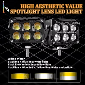 6 Lens Blue Coated Auxiliary Motorcycle Spotlight Led Work Light Fog Light Electric Driving Spot Led for Car Offroad Truck