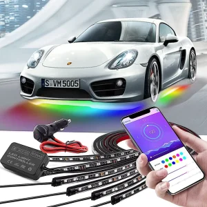 6 PCS Bluetooth Dream Color Chasing Strip Lights Kit Waterproof 12V 300 LEDs Underbody Car Lights All Exterior Auto Lighting