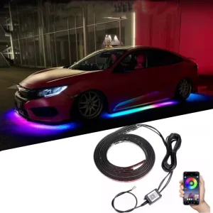 6 Pcs Car Underglow Lights Bluetooth LED Strip Car Lights Kit Neon Ambient Light Car Dream Chasing Color Flow