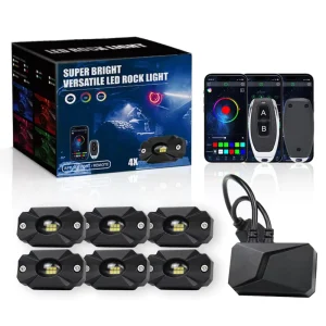 6 Pods LED Rock Light White Amber Red Bule App Control 10W 1100LM for 12V Jeep OFF Road Truck SUV ATV UTV Boats