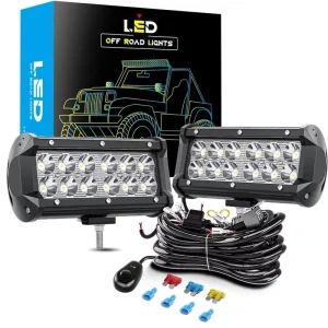 6.5 Inch 36W 9-30V LED Light Bar 2pcs Spot Pods Off-Road Driving 16AWG Wiring Harness Kit Retrofit Upgrade