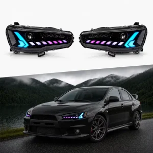 6000K RGB Headlight Kit with ABS Enclosure for Mitsubishi Lancer EX EVO X 12V Plug+Play Weatherproof Auto Upgrade