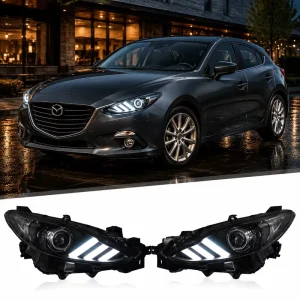 6000K White LED Headlight Assembly for Mazda 3 12V ABS Housing Waterproof Quick Install Auto