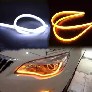 60cm Flexible Car DRL Running Turn Signal White Amber Two-Color LED Daytime Running Light Headlight Strip