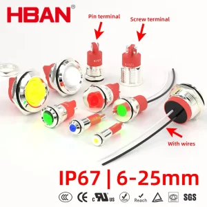 6mm 8mm 10mm 12mm 14mm Blue Color Indicator Light Stainless Steel IP67 Led Signal Lamp 24v For Display Equipment Running State
