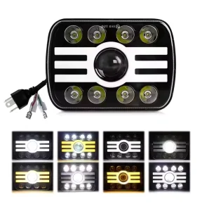 6×7 Inch High/Low Beam LED Work Light 6500K Multi Color Angel Eyes Waterproof 80V 6500 Lumens Car Truck Headlight Vehicle