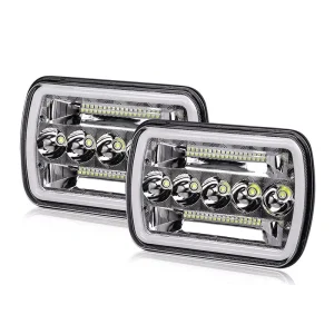 7 Inch 45W Car LED Square Headlight Modified Daytime Running Light 5-chip Lamp Standard Fitment Dual-beam High-power Lamps