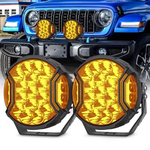 7 Inch 80W Round LED Fog Driving Lights Aluminum Material Amber Fog Light Auxiliary Lights for Cars Truck Jeep ATV UTV