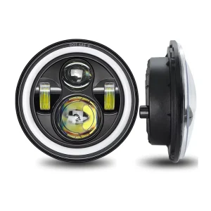 7 Inch LED Car Headlight Assembly Light for Jeep Land Rover DRL Angel Eyes Headlamp Bulbs Daytime Running Lamps