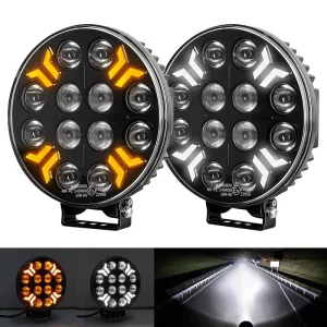 7 Inch Rally Light Round Off Road Auxiliary Light Diodljus Spot Driving Beam With White Amber DRL Start up for Heavy Duty Trucks