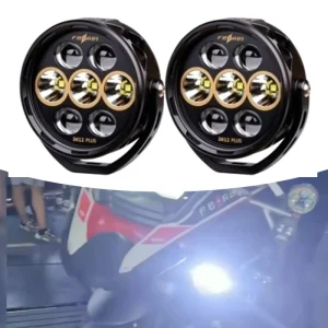 7 LED 120W Front Motorcycle Spotlight Auxiliary Cool White (5500K) Warm Yellow (3000K) Dual Mode Quick Release Plug 12V Plastic