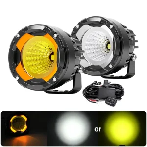 70W Round LED Spot Lights 3.5″ Amber Off-Road Fog Lamps with Harness & Switch for Motorcycle 4×4 Trucks & SUV