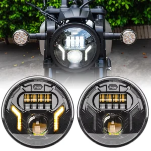 7inch Light Emitting Diode Round Headlight 45W White/Yellow DRL with Yellow Turn Signal High/Low Beam Motorcycle Lighting System