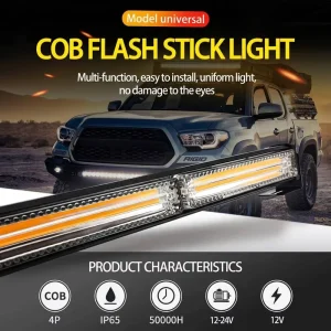8 Section Modular COB LED Strobe Warning Light Bar 15-119cm Adjustable Emergency Safety Roof Beacon Stick Lamp for Truck
