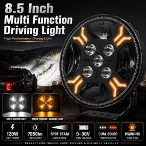 8.5 Inch 120W LED Driving Light Spot Beam With Dual Color Position Light Warning Strobe For Truck SUV