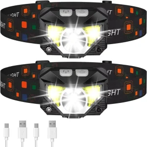 800 Lumen Dual LED Headlamp Flashlight With Motion Sensor USB Rechargeable Headlight With White Red Light