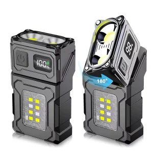 800LM Mini LED Work Light Rechargeable Magnetic Flashlight 180 Degree Rotating Head Digital Power Display Portable EDC Emergency Lamp