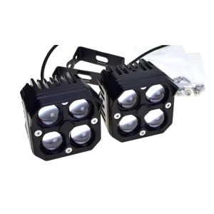 80W Motorcycle Headlight With LED Spotlights Dual Color Hi Lo Beam Moto Auxiliary DRL Motorbike Lamps Fog Light