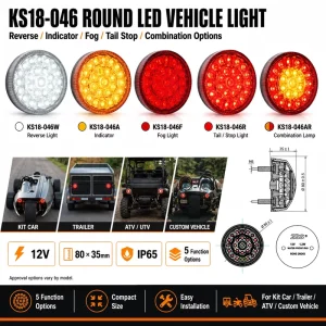80mm 12V Round LED Rear Light Tail Stop Turn Reverse Fog Lamp for ATV UTV Tricycle Trailer
