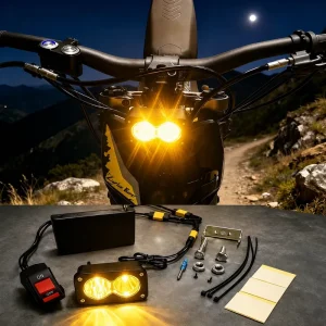 8AA Battery Powered Baja LED Headlight DIY Retrofit Kit with White Amber Handle Switch All Prewired for E Bike MTB Motorcycle