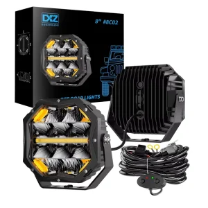 8C02 12 24V 75W 80000 Lumens High Brightness 8 Inch Square Cube LED Pods Amber Backlight Off Road Driving Universal Lights