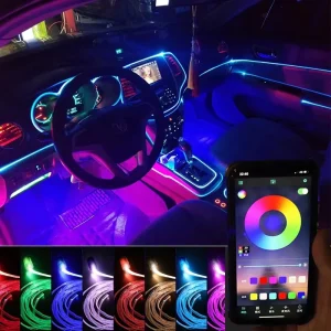 8M RGB LED Strip Ambient Lamp 5W Fiber Optic Cold Light Neon EL Wire for Car Interior Decor App-Control Ambient Lighting Autos