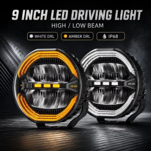 9 Inch 240W Pair LED Driving Light 11000LM High Low Beam White Amber DRL IP68 for Truck Pickup Off Road