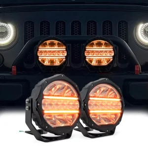 9 Inch Black Round LED Headlight Offroad Driving Light Spotlight With White DRL & Amber Turn Light for 4×4 Offroad ATV UTV Truck