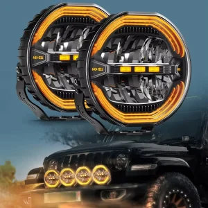 9 Inch LED Driving Light 680M High Beam Dual-Color Flowing DRL Anti-Glare Reflector for Truck Jeep Wrangler Off-Road