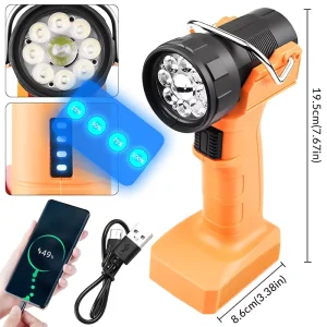 90 Degree Rotate Flashlight Work Lamp Portable Light 4000mah USB Type C Charging with Hook for Car Repairing Garage Work Light