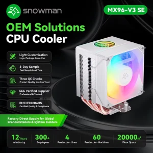 92mm Ultra Silent ITX Cooler 6 Heatpipes 180W TDP ARGB Black for Distributor with Logo Custom OEM Bulk Order Fast