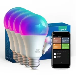 A19 AC LED Smart Light Bulbs E26 Base 800 LM RGBWW WiFi Crystal Dimmable 4 Pack Works Alexa Google ETL ST64
