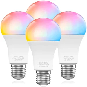 A19 LED Smart Light Bulbs E26 Base 800 LM RGBWW WiFi Crystal Dimmable 4 Pack Works with Alexa Google Assistant Matter