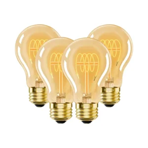 A19 Vintage LED Edison Glass Light Bulbs 3W 4 Pack Dimmable E26 Base 2700K Amber Warm