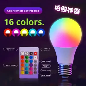 A60 Colorful RGB LED Globe Bulb with Remote Control 16 Colors Dimmable E27 Base Plastic Material AC CE Certified