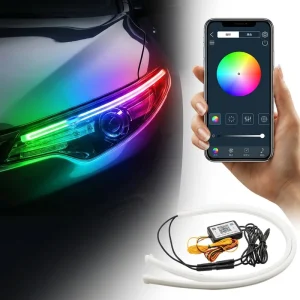 APP Car Daytime Running Light Turn Signal Brake Flow Multi mode Magic Color Flow Light RGB Guide Light Bar LED Headlight Strip