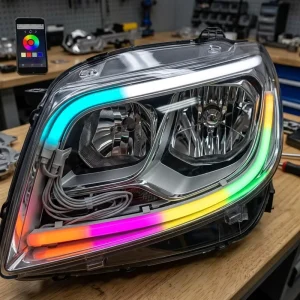 APP Car Daytime Running Light Turn Signal Brake Flow Multi mode Magic Color Flow Light RGB Guide Light Bar Led Headlight Strip