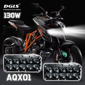 AQX01 130W Motorcycle LED Pods 10-Projector Dual-Color Work Light Rivaling Output