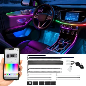 Acrylic Chasing RGB Auto Atmosphere Light 14 18 in 1 LED Strip Car Interior Decorative Light APP Remote Control Ambient Light