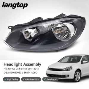 Aftermarket Headlight Assembly Without Bulb Direct Fit Front Head Lamp for VW Golf 6 MK6 2011 2014