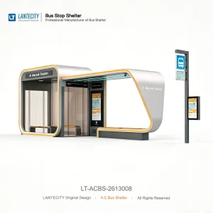 Air Conditionered Bus Stop with Tempered Glass Warm Room LED Lighting for Outdoor Use
