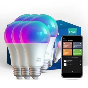 Alexa and Google Home Assistant 6 Pack Tuya App Wifi Control Light 9w A19 RGB CCT Smart LED Bulb