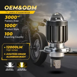 Aluminum Alloy H4 Two Single Prong BA20D P15D Yellow White Dual Beam High Low Retrofit Upgrade LED Motorcycle Headlight