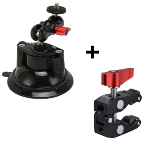 Aluminum Crab Clamp + Suction Cup Mount Combo Action Camera Magic Arm Bracket Kit Car Windshield Glass Holder for DSLR Filming