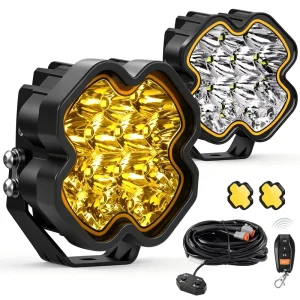 Amber LED Auxiliary Pod Light for Jeep Wrangler Tacoma Bronco 4Runner F150 Offroad Driving Ditch Spot Work Lamps with Harness