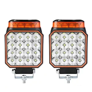 Amber LED Square Work Light Strobe Beacon Warning Flood for Off Road Forklift Truck Trailer Auto Exterior Lighting